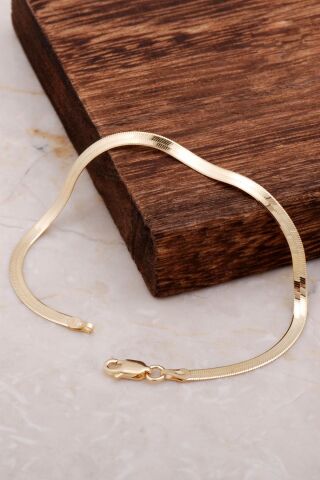 İtalyan Altın Yaldızlı Yassı Ezme Gümüş Bileklik 3289