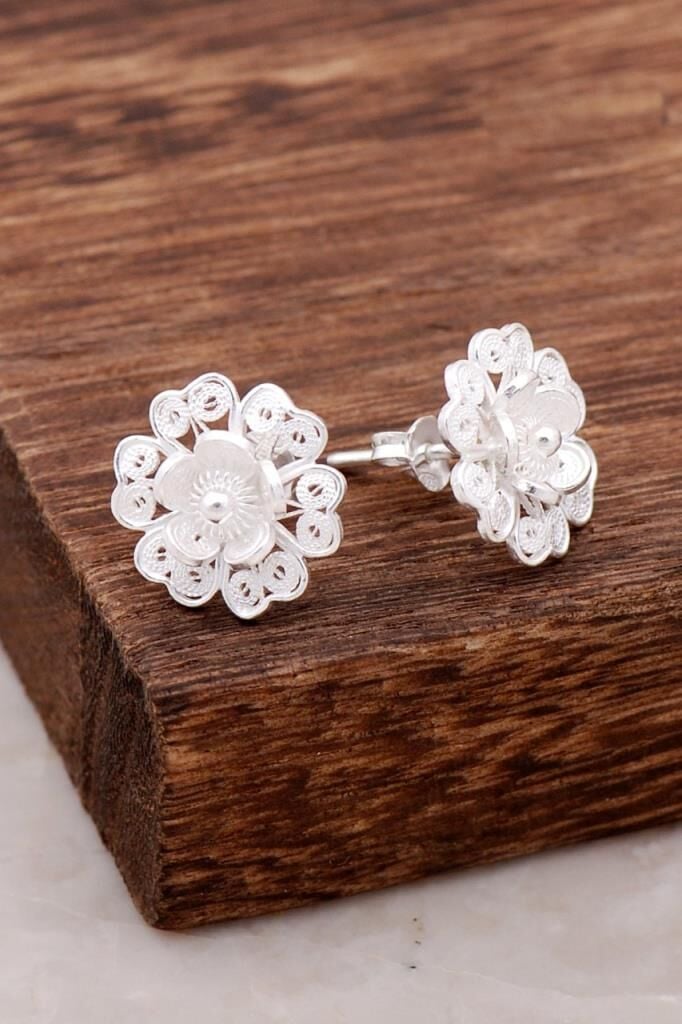 Telkari İşlemeli El Yapımı Gümüş Küpe 3973