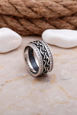 Tasarım Elişi Taşlı Gümüş Kadın Alyans 11