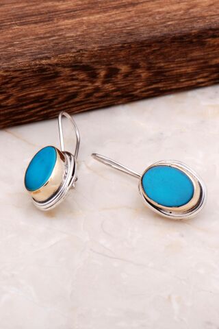 Turkuaz El Yapımı Tasarım Gümüş Küpe 4886