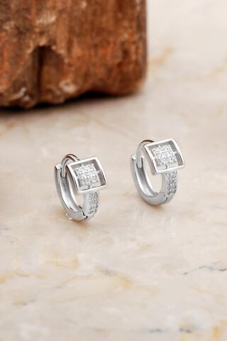 12 Mm Rodyumlu Tasarım Gümüş Halka Küpe 6975