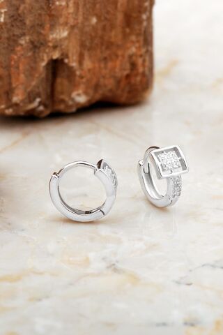 12 Mm Rodyumlu Tasarım Gümüş Halka Küpe 6975