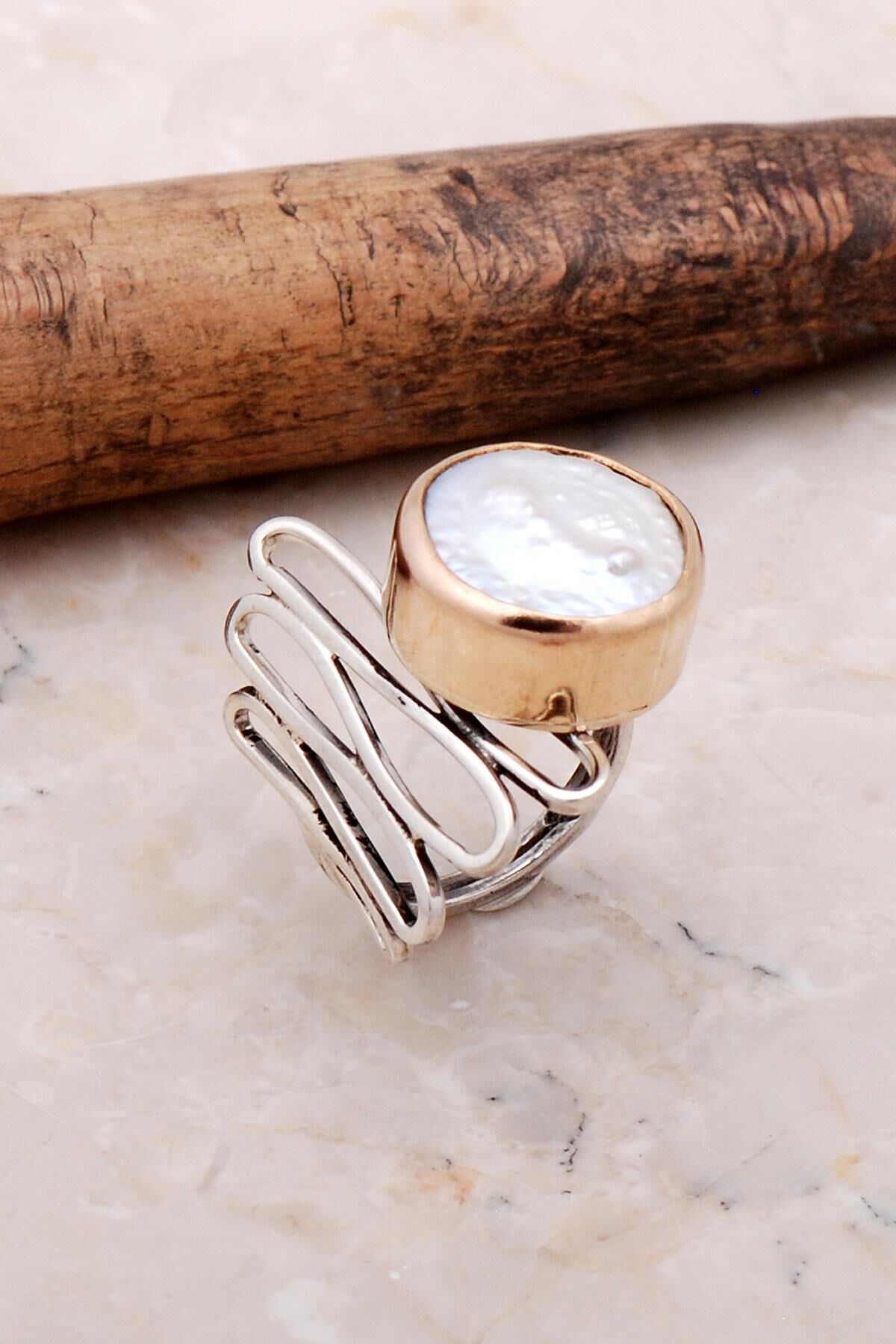 İncili Elişi Tasarım Gümüş Yüzük 3146