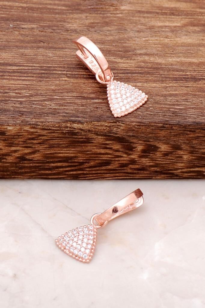 Üçgen  Tasarım Sallantılı Rose Gümüş Küpe 2549