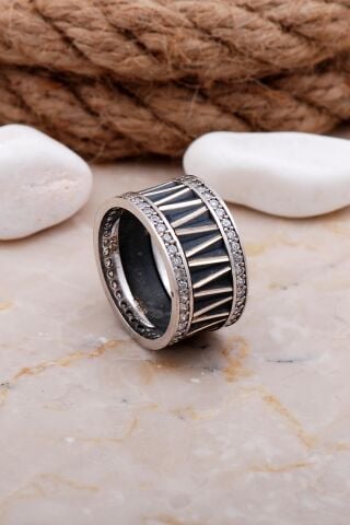 Tasarım Elişi Taşlı Gümüş Kadın Alyans 13