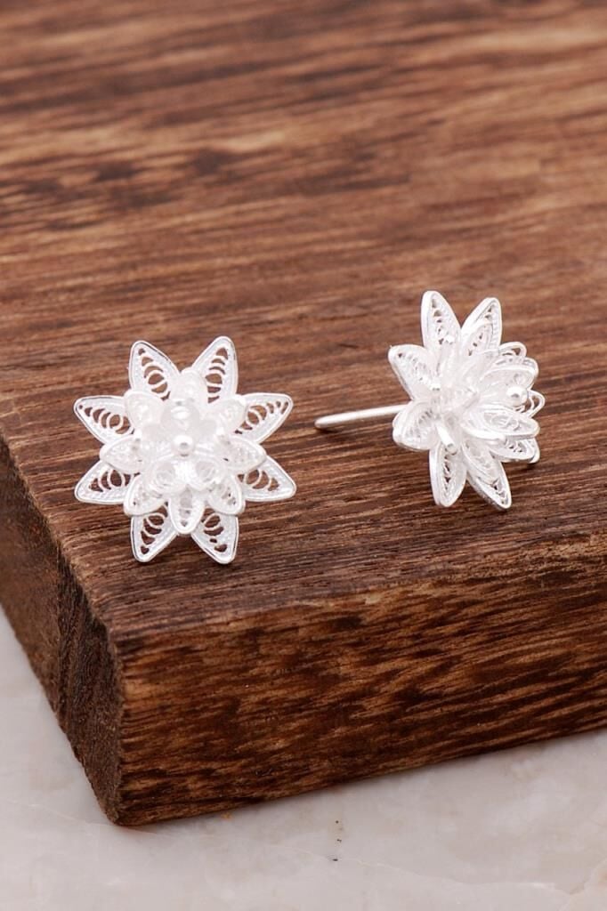 Telkari İşlemeli El Yapımı Gümüş Küpe 3977