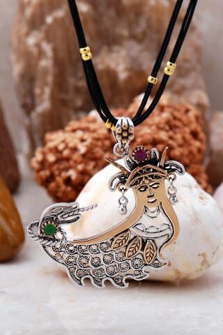 Şahmeran Telkari İşlemeli Orta Boy Gümüş Kolye 644
