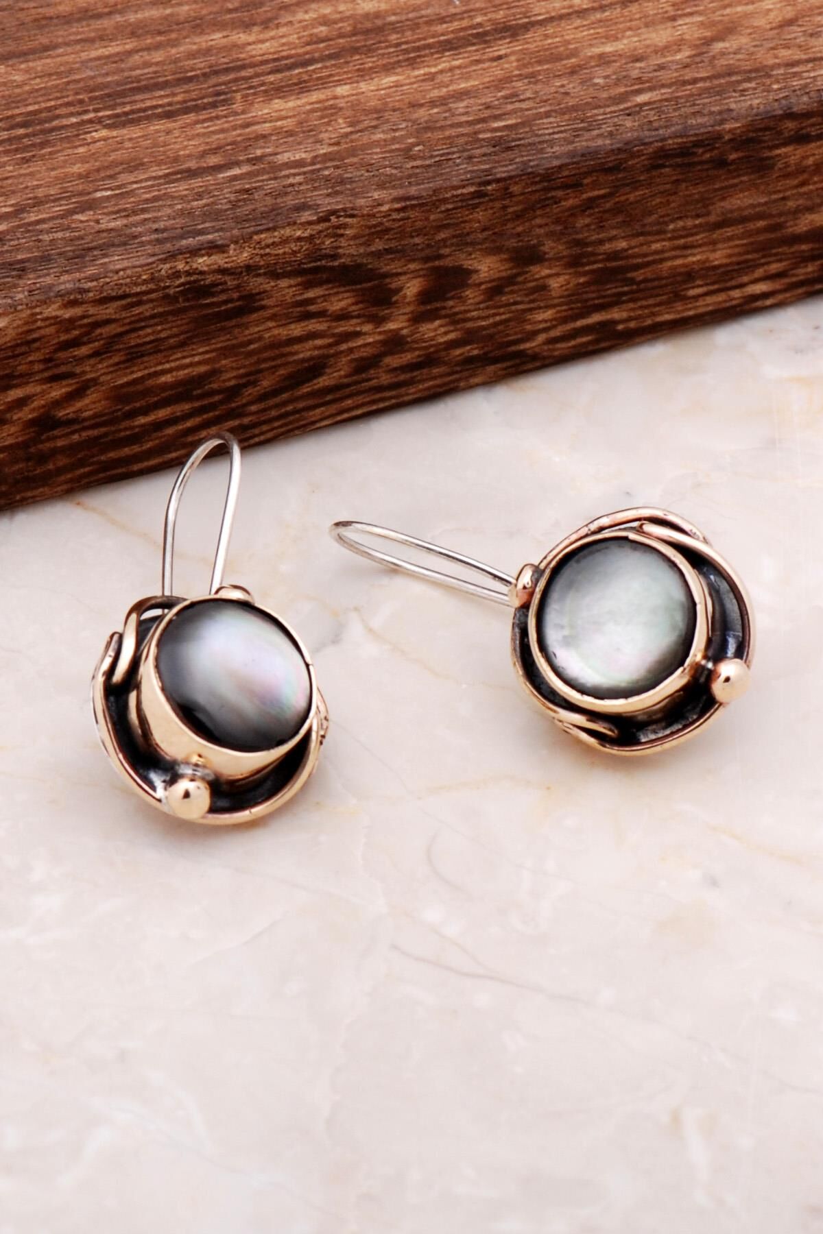 Sedef El Yapımı Tasarım Gümüş Küpe 4891