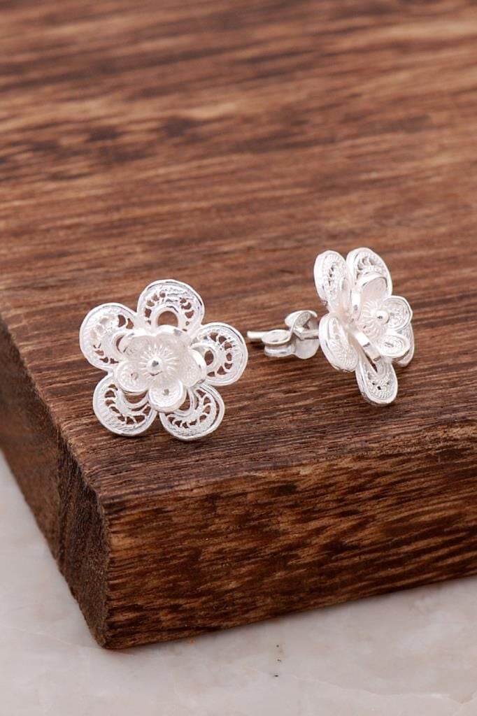 Telkari İşlemeli El Yapımı Gümüş Küpe 3979