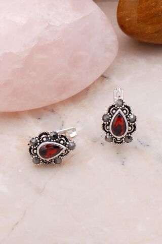 Lal Taşlı Mini Gümüş Küpe 5393