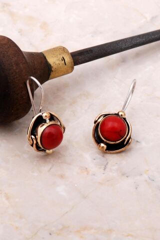 Mercan El Yapımı Gümüş Tasarım Küpe 4892