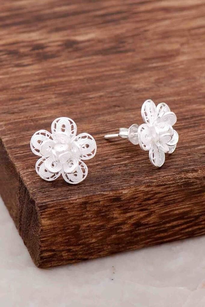 Telkari İşlemeli El Yapımı Gümüş Küpe 3980