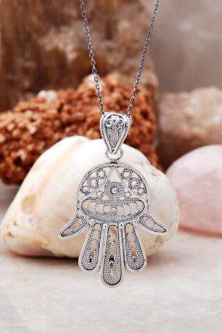 Hz Fatma Bereket Eli Telkari Elişi Gümüş Kolye 647