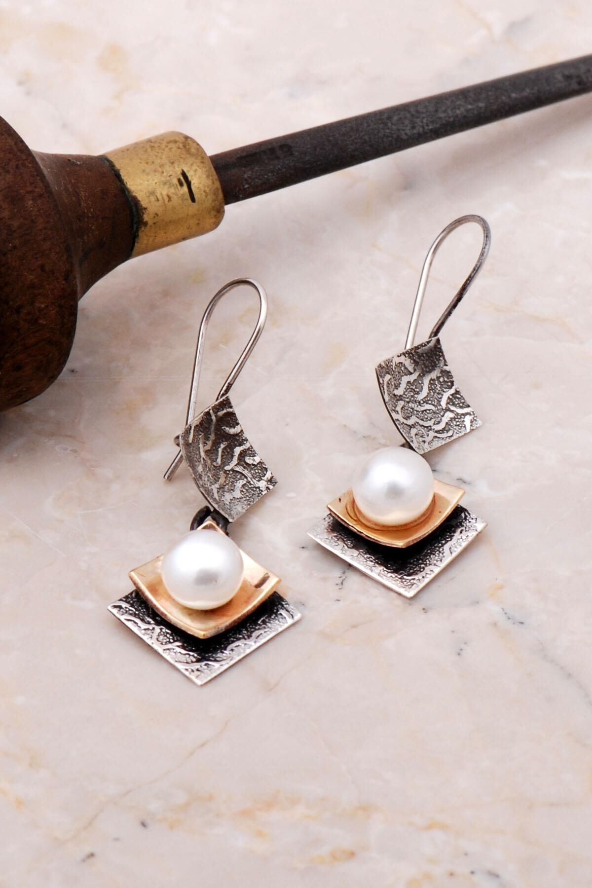 İnci El Yapımı Tasarım Gümüş Küpe 4894