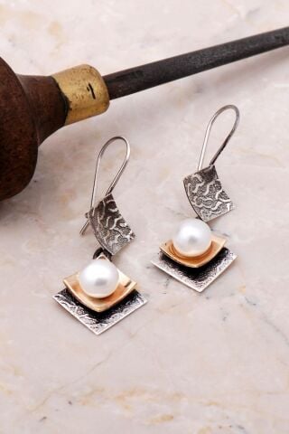 İnci El Yapımı Tasarım Gümüş Küpe 4894