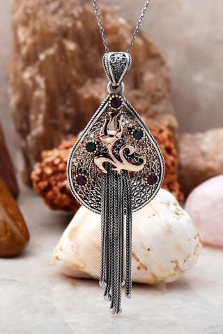 Telkari İşlemeli Laleli Tasarım Elişi Gümüş Kolye 3902