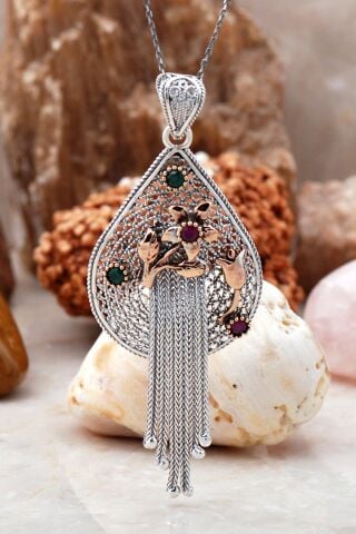 Telkari İşlemeli Karanfil Tasarım Gümüş Kolye 3903