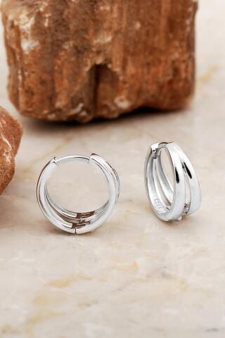 16 Mm Tasarım Çift Halka Gümüş Küpe 6983