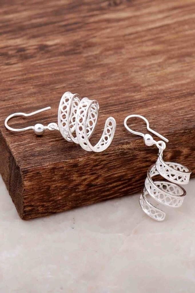 Telkari İşlemeli El Yapımı Gümüş Küpe 3985