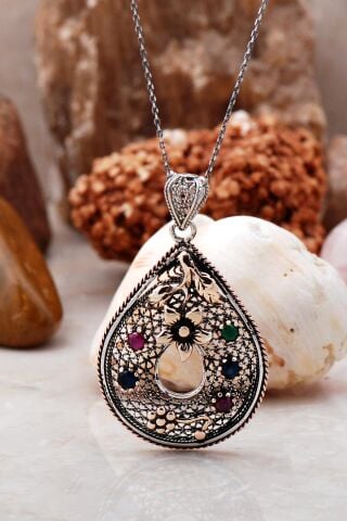 Telkari İşlemeli Karanfil Tasarımlı Gümüş Kolye 3906