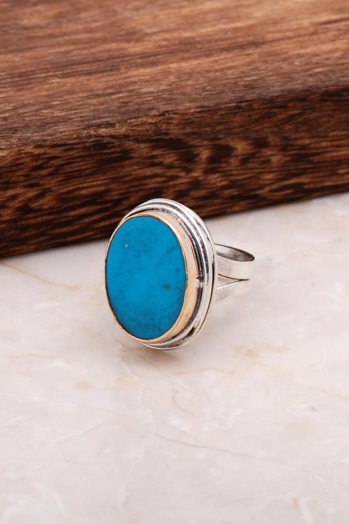 Turkuaz El Sarması Gümüş Tasarım Yüzük 2991