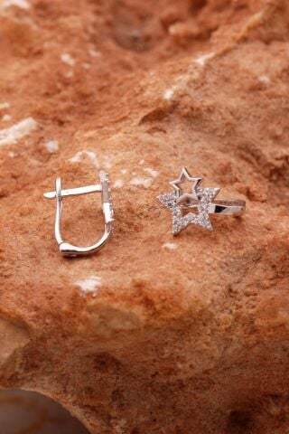 Taşlı Yıldız Gümüş Çocuk Küpe 6160