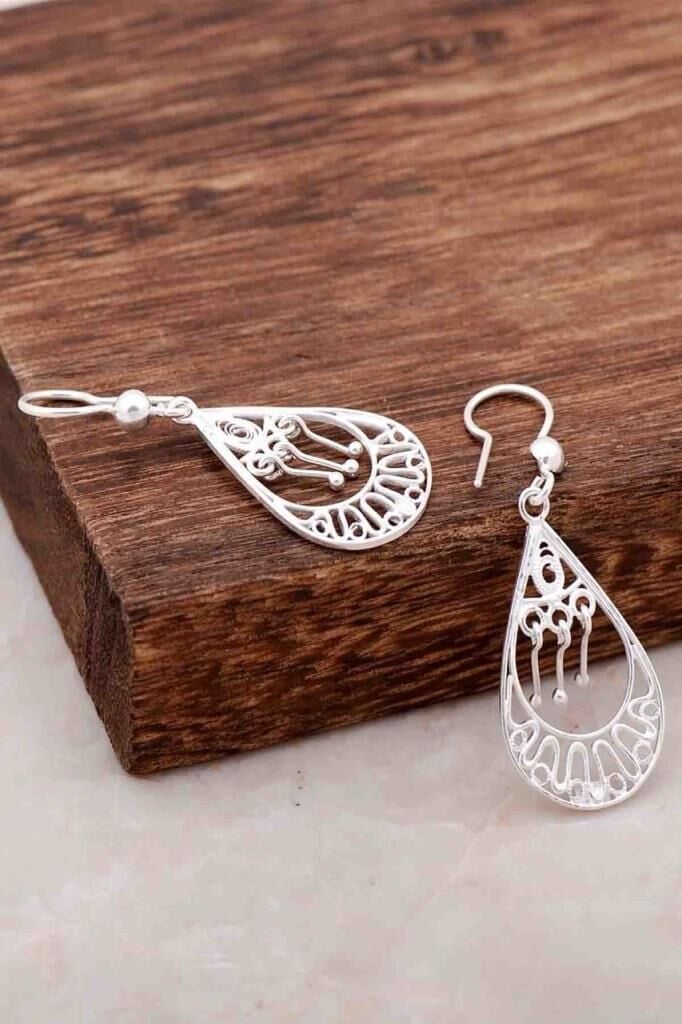 Telkari İşlemeli El Yapımı Gümüş Küpe 3987