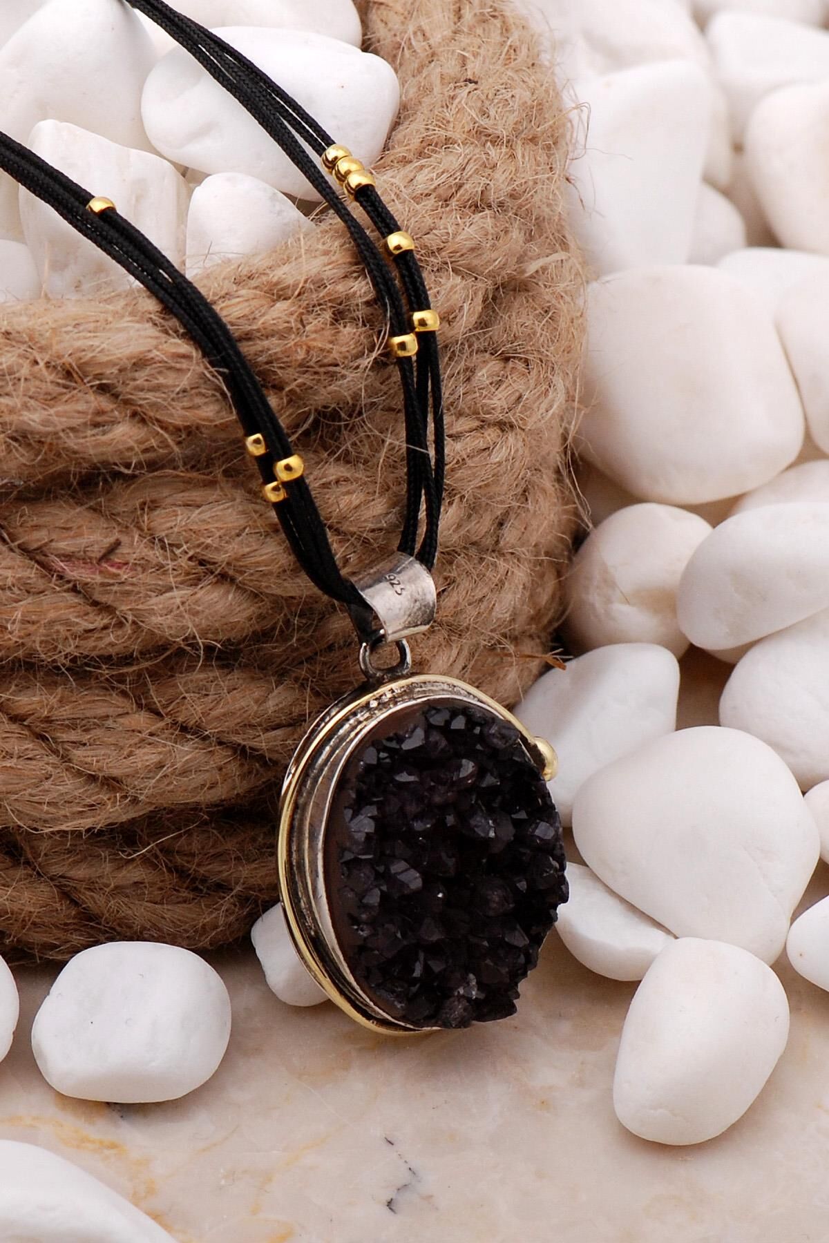 Doğal Ametist Taşlı Tel Sarma Elişi Gümüş Kolye 7433