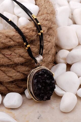 Doğal Ametist Taşlı Tel Sarma Elişi Gümüş Kolye 7433