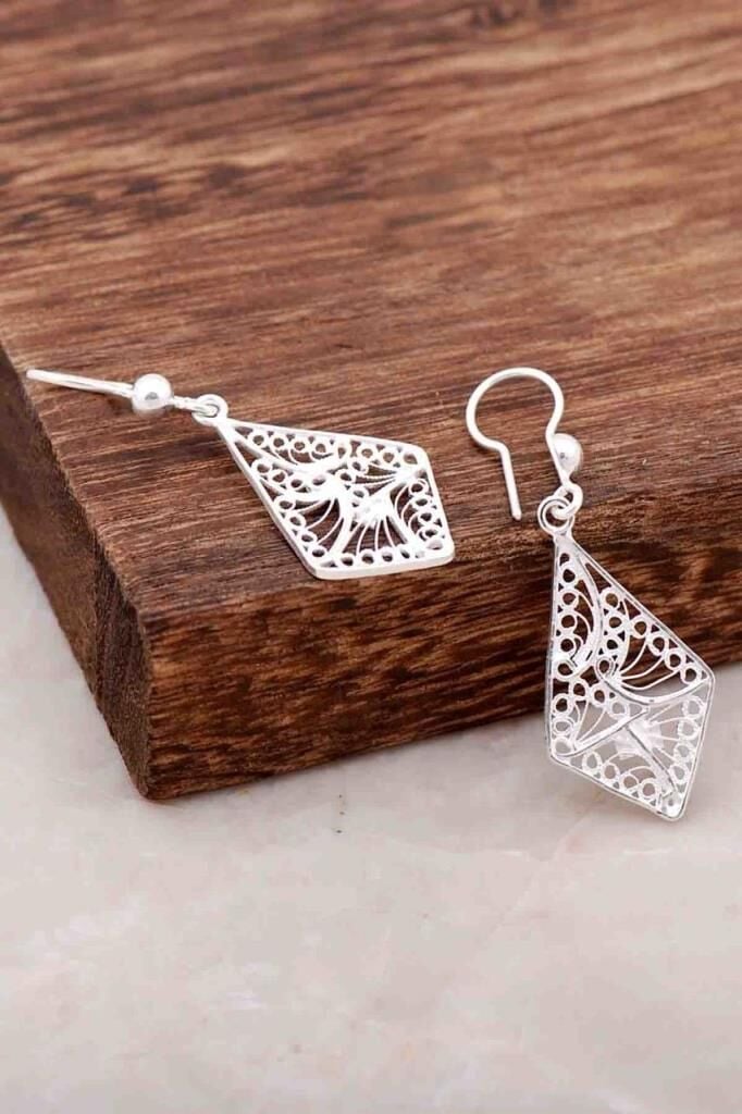 Telkari İşlemeli El Yapımı Gümüş Küpe 3988