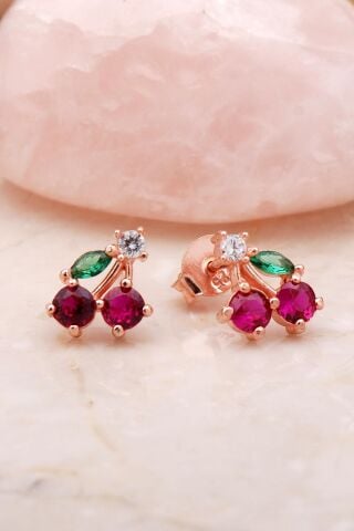 Kiraz Rose Mini Gümüş Küpe 5397