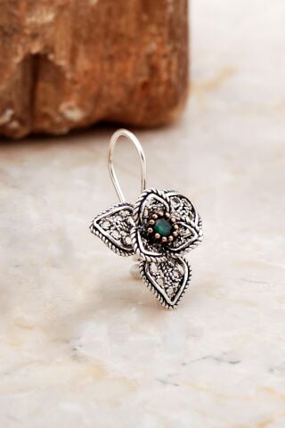 Zümrüt Taşlı Telkari Açelya Çiçeği Gümüş Küpe 6990