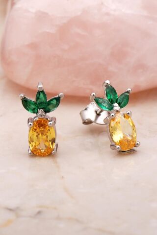 Ananas Rodyumlu Mini Gümüş Küpe 5400