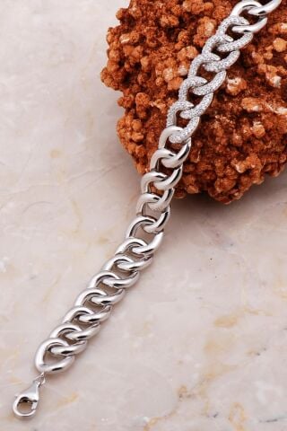 Gurmet Yarı Taşlı Rodyumlu Gümüş Bileklik 4182