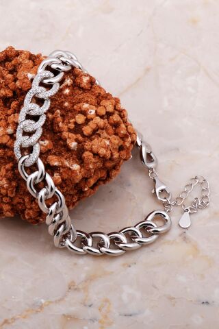 Gurmet Yarı Taşlı Rodyumlu Gümüş Bileklik 4182