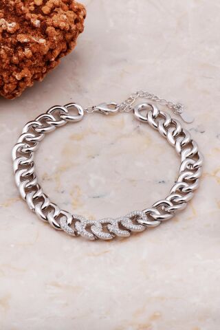 Gurmet Yarı Taşlı Rodyumlu Gümüş Bileklik 4182