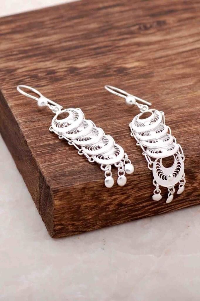 Telkari İşlemeli El Yapımı Gümüş Küpe 3992