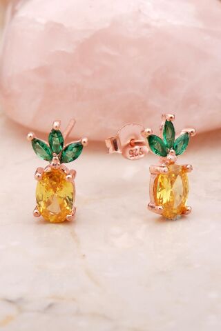 Ananas Rose Mini Gümüş Küpe 5401