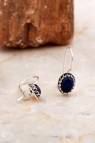 Lapis Lazuli Taşlı Mini Elişi Gümüş Küpe 6992