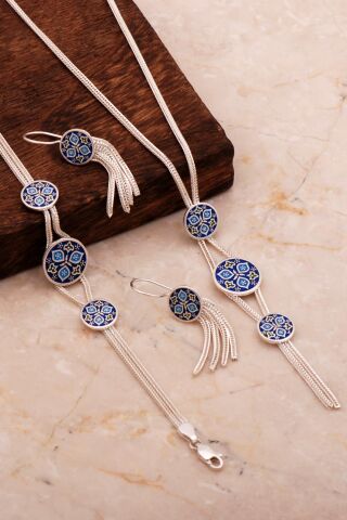 Anadolu Motifli Mineli Hasır Elişi Tasarım Gümüş Set 2679