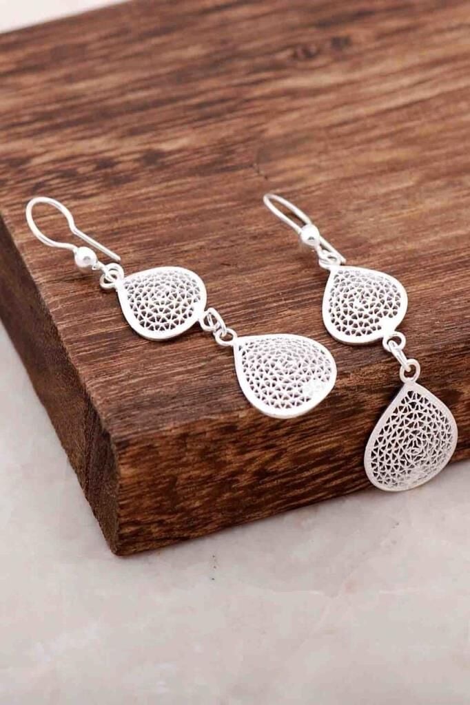 Telkari İşlemeli El Yapımı Gümüş Küpe 3994