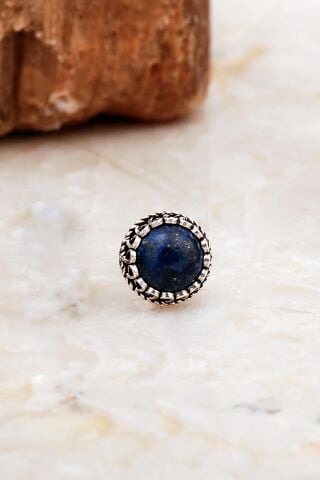 Lapis Taşlı Mini Elişi Yuvarlak Vidalı Gümüş Küpe 6994