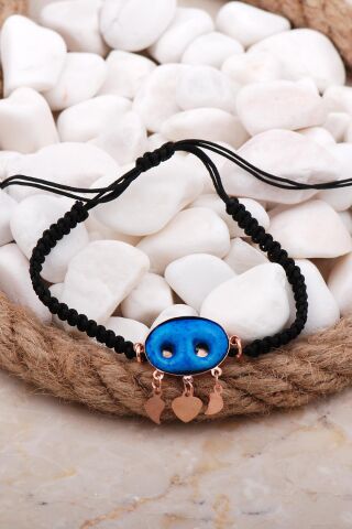 Süryani Nazar Boncuğu Rose Makrome Gümüş Bileklik 4185