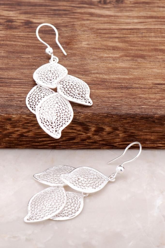 Telkari İşlemeli El Yapımı Gümüş Küpe 3995