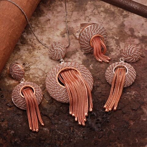 Telkari Tel Sarma Rose Gümüş Set 1588