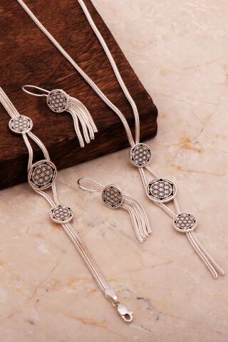 Yaşam Çiçeği Hasır Elişi Tasarım Gümüş Set 2681