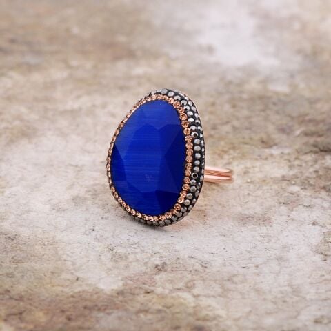 Opal Taşlı Elişi Tasarım Gümüş Rose Yüzük 2164