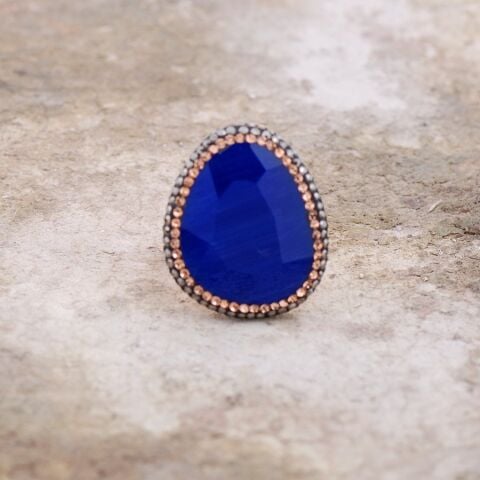 Opal Taşlı Elişi Tasarım Gümüş Rose Yüzük 2164