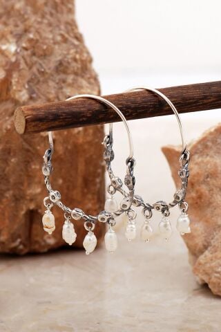 Tasarım Sallantılı İncili Gümüş Küpe 6996