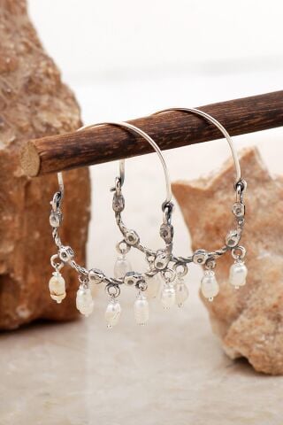 Tasarım Sallantılı İncili Gümüş Küpe 6996